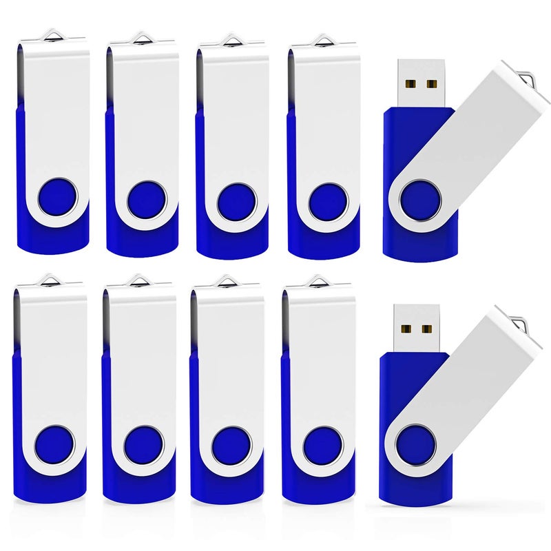 KOOTION 10 X 1GB USB Flash Drive 1gb Flash Drive Swivel Thumb Drive Memory Stick Keychain Design Blue - Image 1